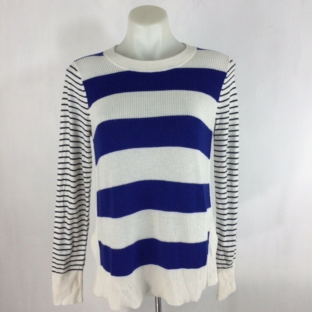 LOFT Sweater Blue White Striped Pullover